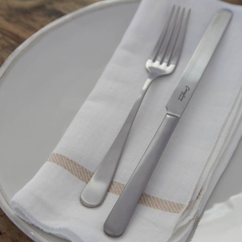 Carolina Linen Blend Square Napkins, White/Caramel