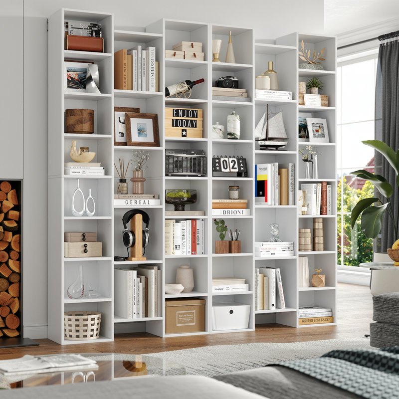 📖✨ 2-Pack 8-Tier Bookcase Set, 21-Cube Storage Bookshelves Unit With Adjustable & Removable Shelves, White