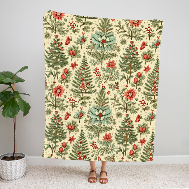 Jeté , L 51 po x L 60 po, Floral, Rouge/vert/brun clair