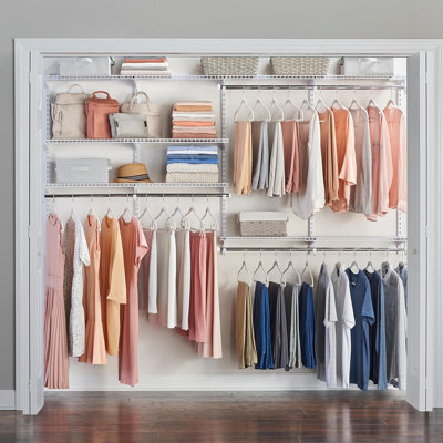 Ensemble de rangement de luxe pour garde-robe réglable en fil métallique - Finition blanche - Système de tablettes extensibles avec quincaillerie pour la maison, le garde-manger, la buanderie ou le vestibule
