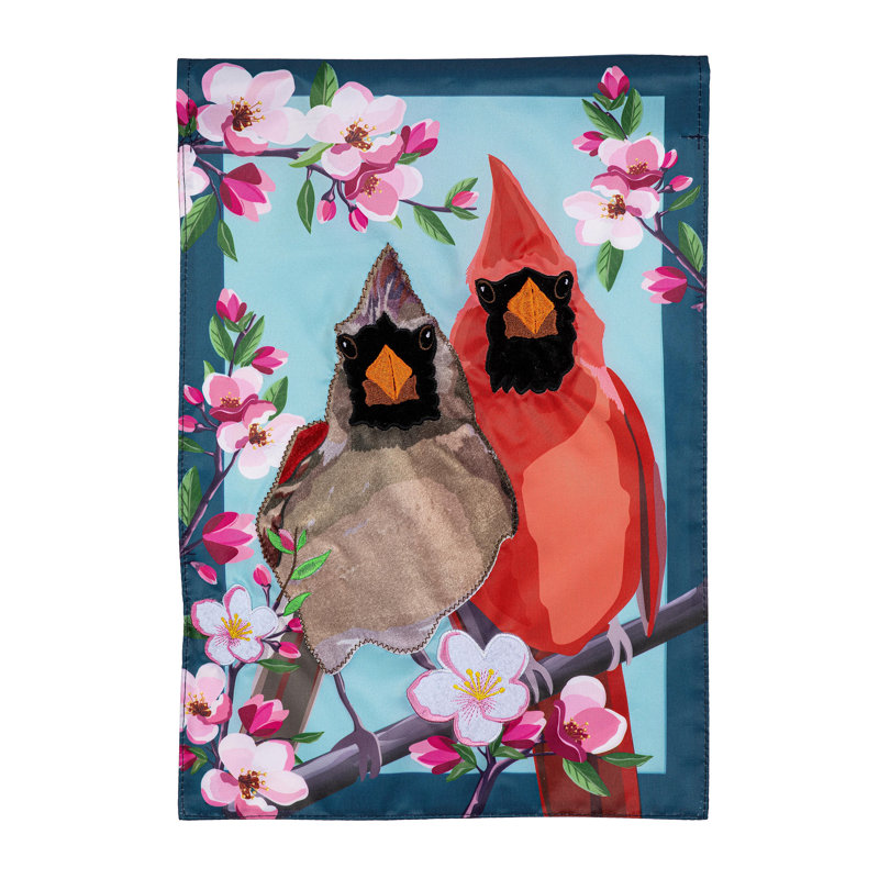 Spring Cardinal Couple Garden Flag with Floral Design