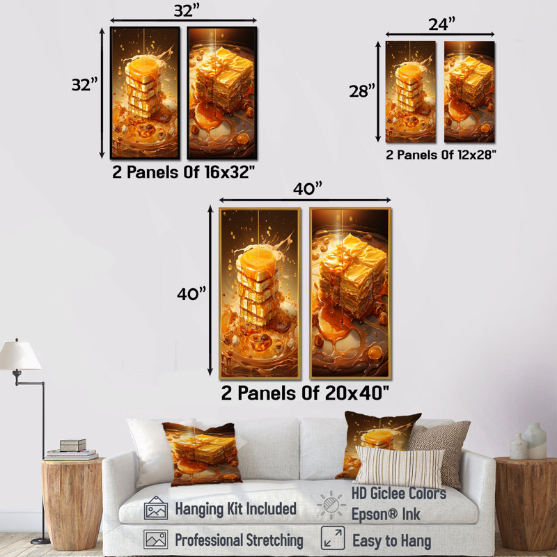 Miel Baklava Bounty Dessert - Ensemble de 2 reproductions d'art mural, Cadre noir, H 40 po x l 41 po
