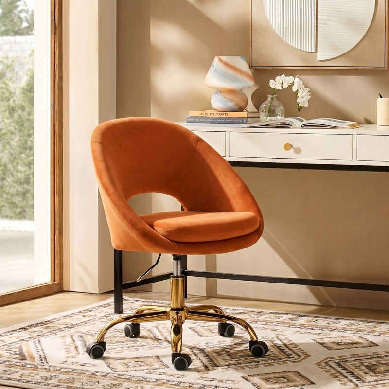 Doreen Velvet Modern Task Chair with Ergonomic Design, Orange Velvet