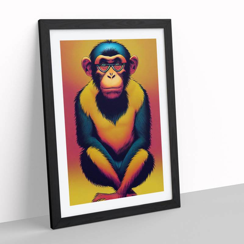 Marvellous Monkey - Single Picture Frame Painting, 64cm H x 46cm W x 2cm D, Black