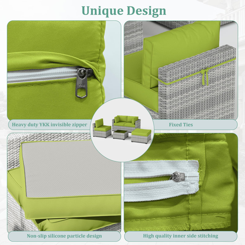 Ensemble de housse de coussin d'extérieur 9 po 9 pièces 9 pièces (ensemble de 3 sièges, 5 dossiers, 1 repose-pieds)