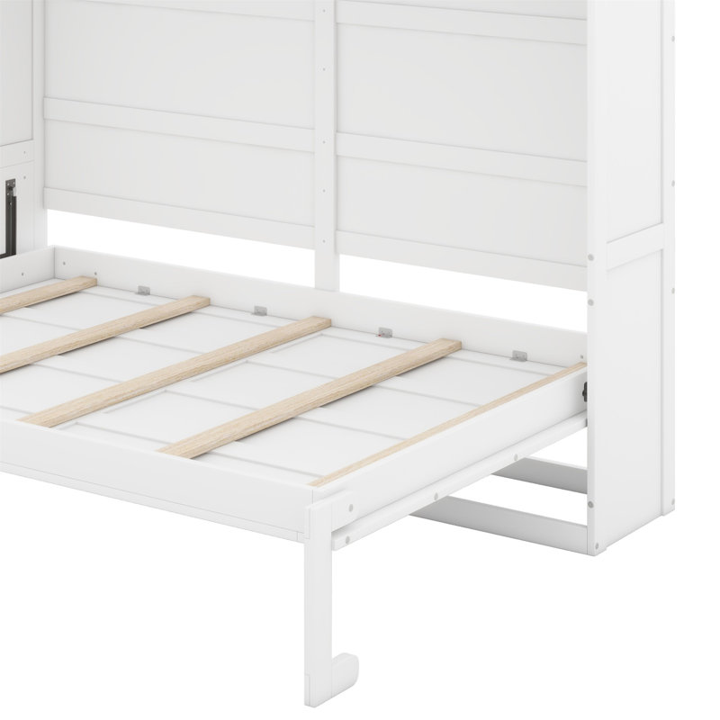 Murphy Bed Wall Bed With Top Cabinets, White, Queen