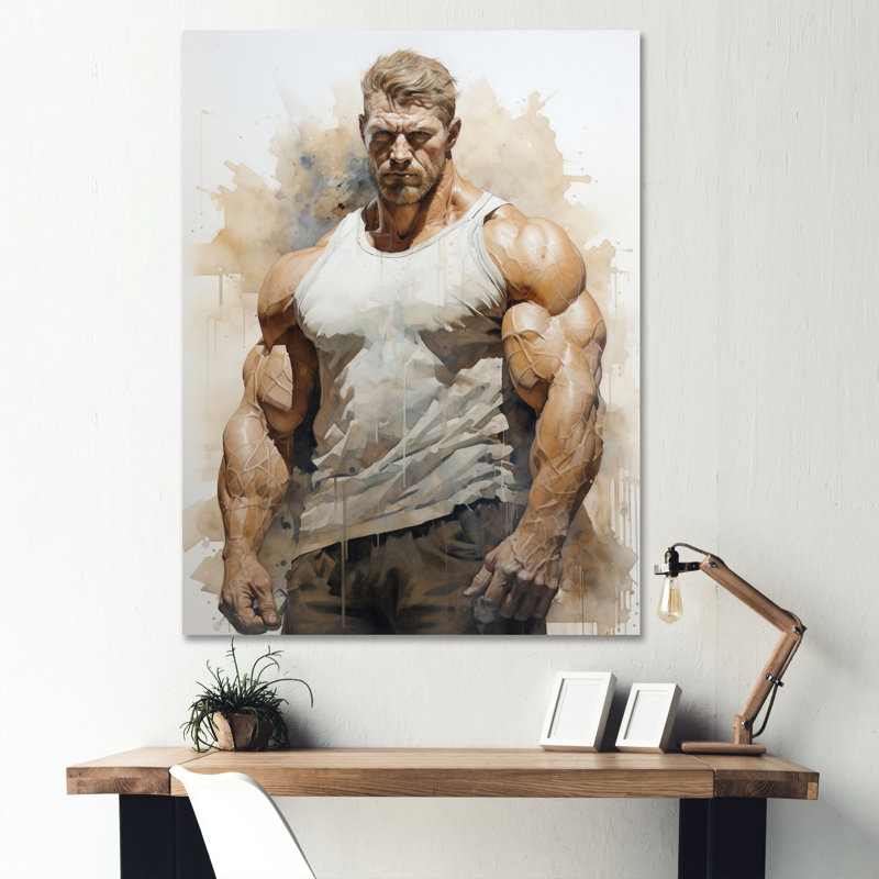 Pose de la musculation avant relaxante I - décoration murale sport, H 32 po x l 24 po x P 1 po, Toile tendue