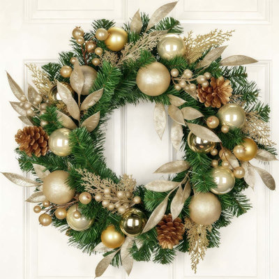 Christmas Wreaths For Front Door 20 Inch Door Wreath With Ball Ornaments, Holiday Thanksgiving Christmas Wreath Decor