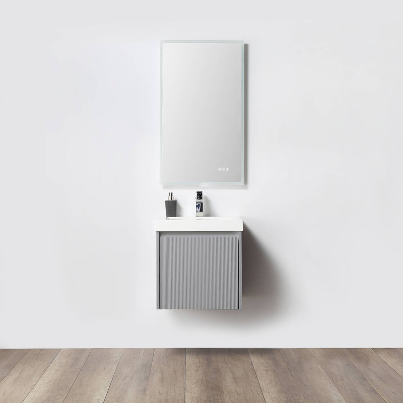 Meuble-lavabo flottant Keriel, Gris clair