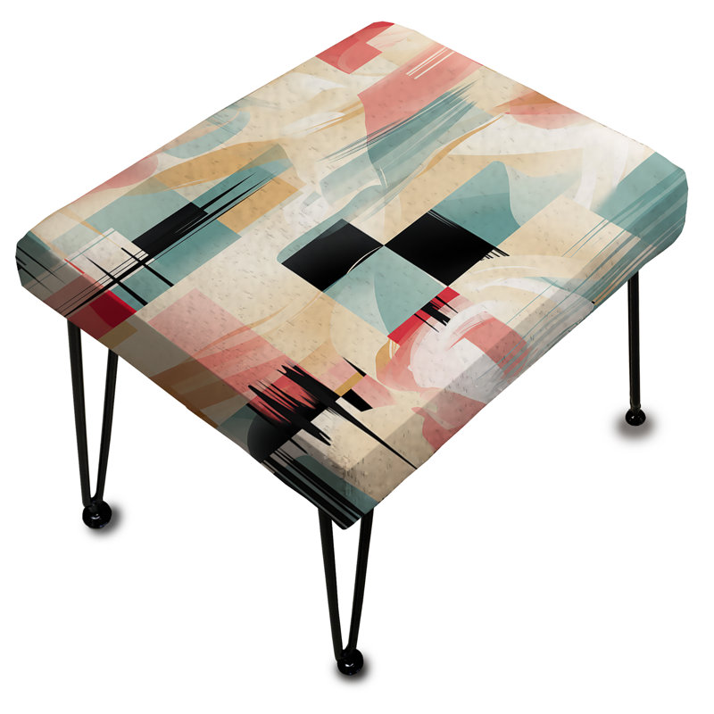Beige And Light Green Cubic Sophistication - Geometric Rectangle Ottoman