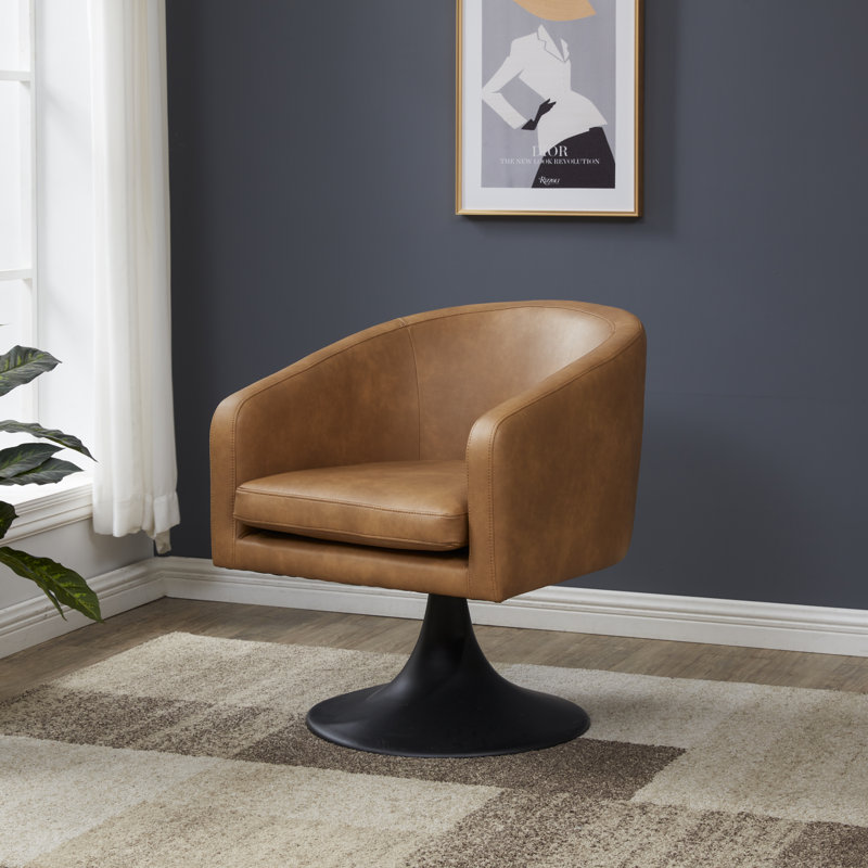 Fauteuil demi-tonneau de 27,6 po Joscelyne, Similicuir brun
