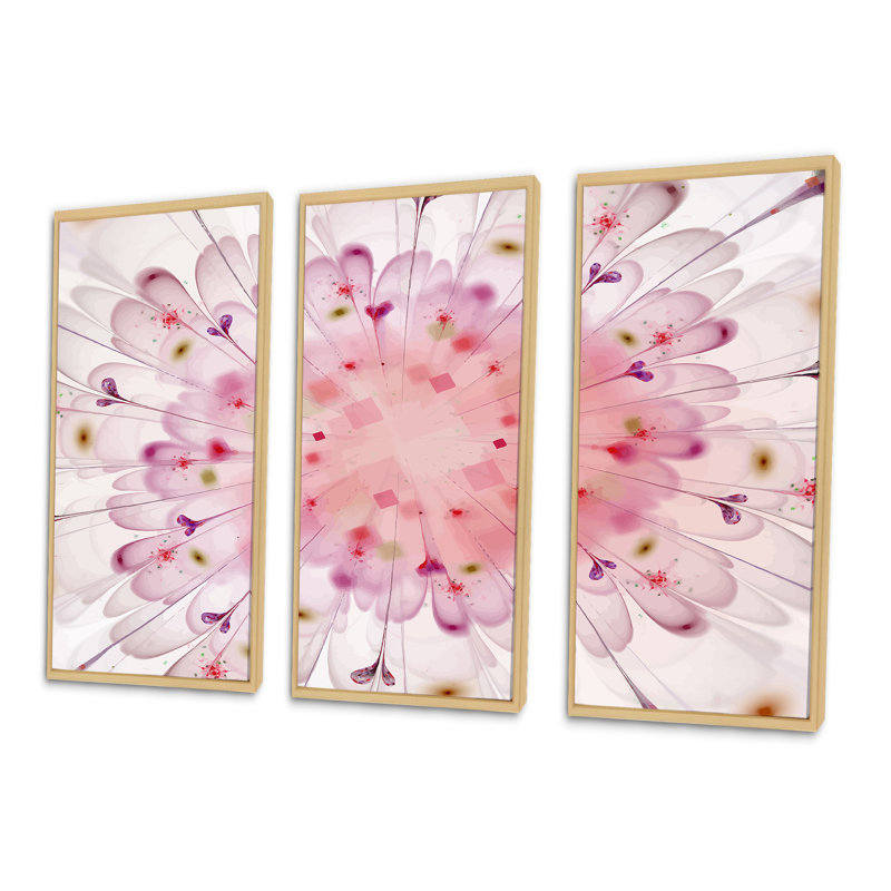 «Light Pink», reproduction numérique sur toile flottante 3 pièces, H 20 po x l 36 po x P 1 po, Cadre brun