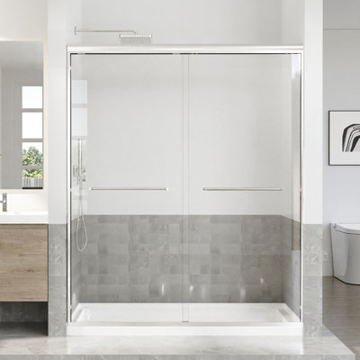 56 To 60 In. W X 72 In. H Semi Frameless Double Sliding Shower Door With 5/16 In. Tempered Clear Glass