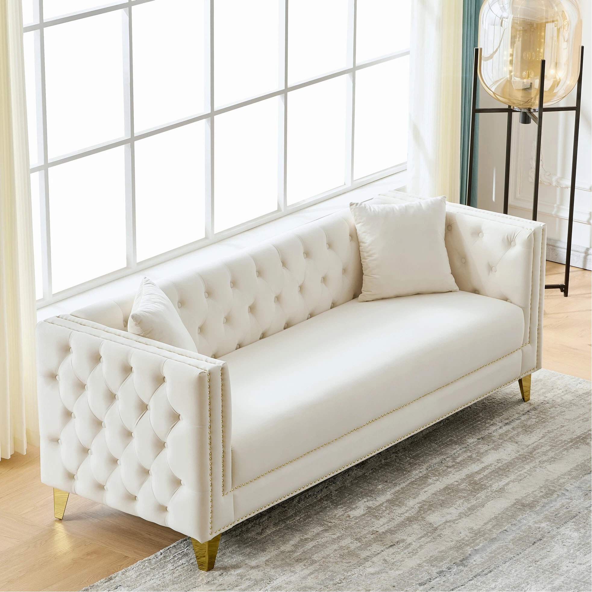 Astoria Grand 80"Chesterfield Velvet Sofa,3 Seater Deep Seat Sofa ...