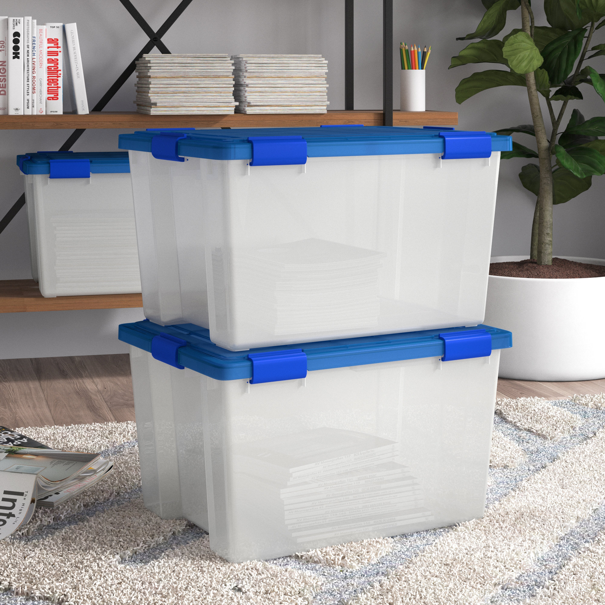 Gracious Living 10 Gal Stackable Home Storage Tote Bin with Lid, Clear (6 Pack)