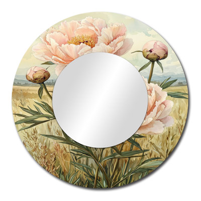 Farm Peonies In The Pastoral Field - Floral Decorative Mirror Wall Art - Printed On Metal