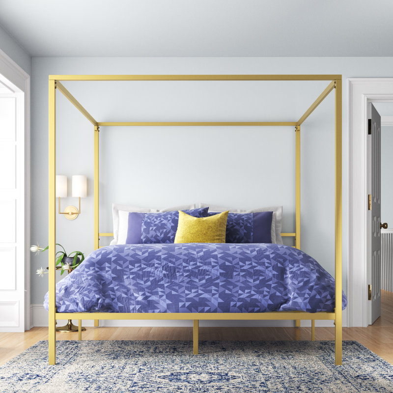 Toulouse Metal Platform Bed frame with Canopy Frame, Gold, Super King (6')