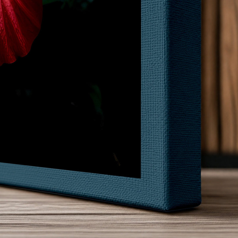 Glowing Hibiscus Botanical - Wrapped Canvas, 24x16 - 61.0 x 40.6 cm, Teal Border