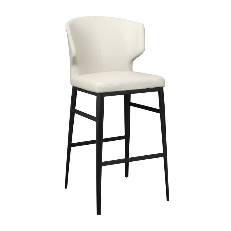 Delaney Upholstered Stool with Metal Frame, Beige Faux Leather, Counter Stool (26" Seat Height)