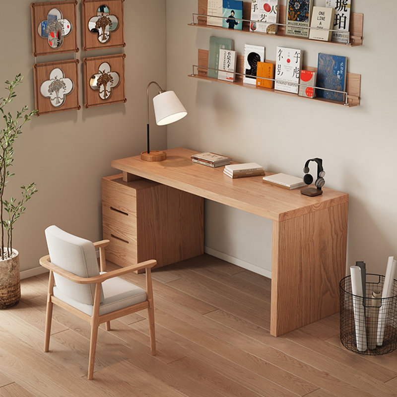 Bureau rectangulaire en bois massif avec 3 tiroirs Burlywood, H 29,53 po x l 70,87 po x P 23,62 po, Retour à gauche
