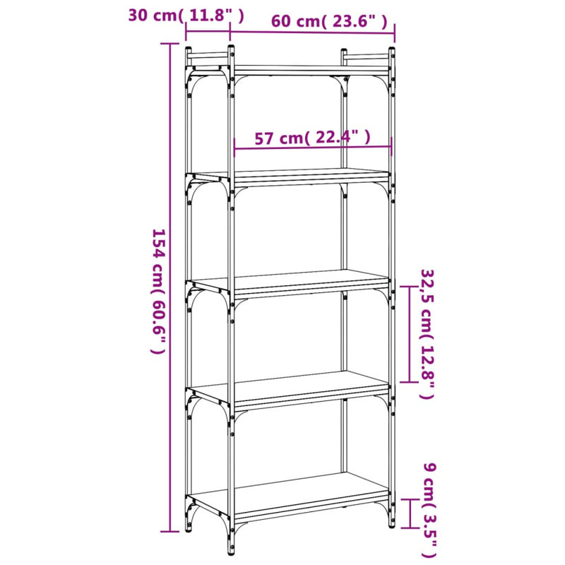 Adaniel Metal Standard Bookcase, 154cm H x 30cm W x 60cm D, Black