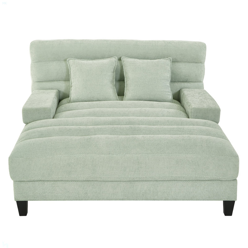 Modern Chaise Lounge Sofa 57.1" Sofa Bed Chenille Upholstered Lounge Sofa Chair With Adjustable Backrest And LED Light Strip For Living Room