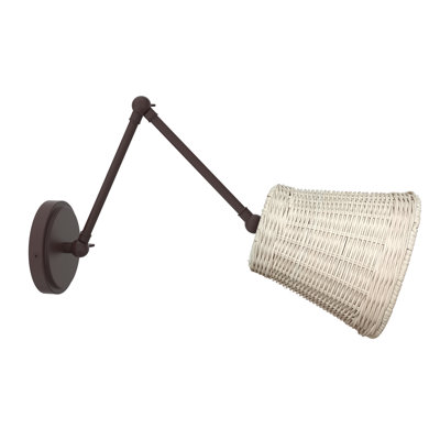 Swing Arm Wall Lamp, Hand Woven Rattan Wall Sconce, Hardwired Wall Mounted Light Fixture for Bedroom Living Room Bedside (Painted Bronze)
