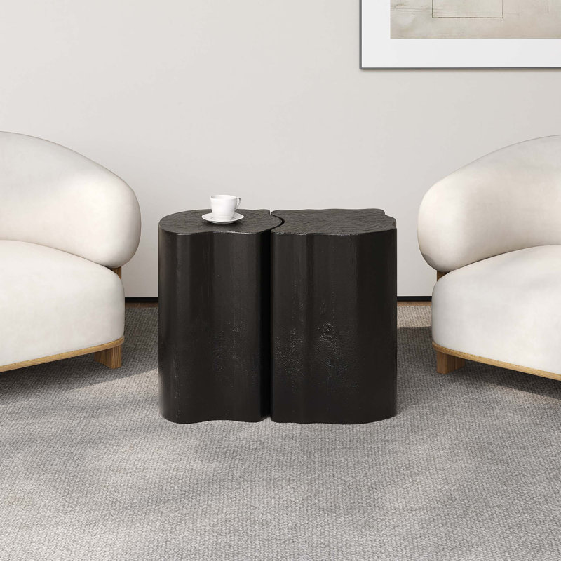 2-In-1 Irregular Mgo End Table, Split Design, Small Space Friendly,Indoor Outdoor Use, Black