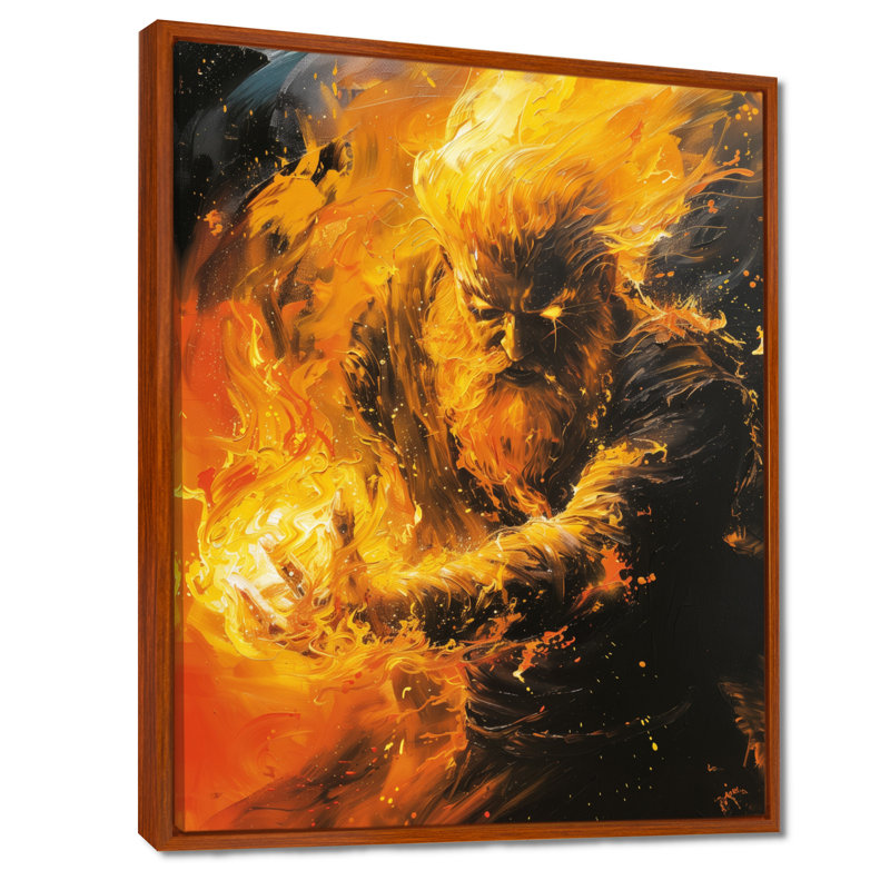 «Yellow Fire Giant Monster - Giants», art mural, Cadre flottant brun, bois massif, H 16 po x l 32 po