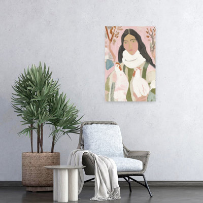 Woman Holding Chickens Peaceful Rustic Serene Bird Portrait Landscape Wall Art Print