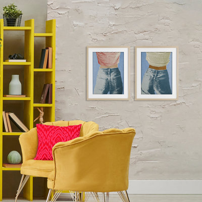 Favorite Jeans with Striped Shirt 2pc Framed Print Under Glass Set, design by Victoria Barnes