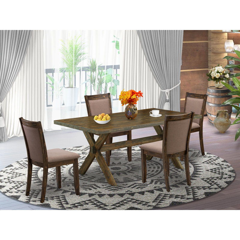 Ensemble de salle à manger 9 pièces comprenant une table de salle à manger rectangulaire avec pieds en X et 8 chaises rembourrées en tissu kaki foncé