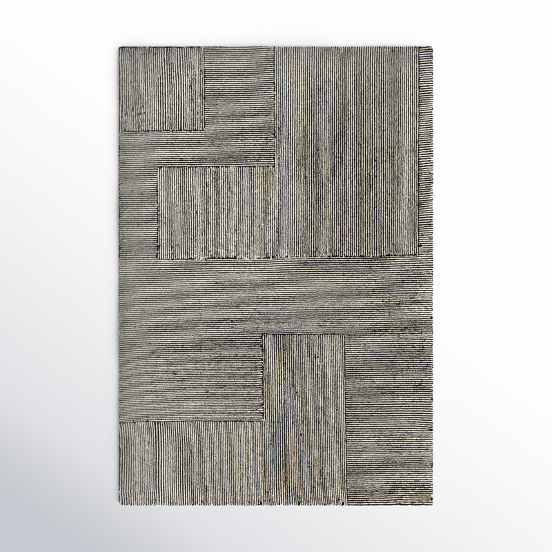 Peeta Geometric Hand-Tufted Wool Black/Ivory Area Rug, Rectangle 2' x 3'