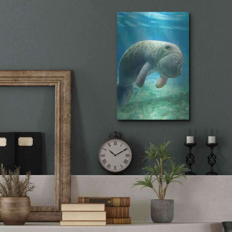 «Five Of Earth-Manatee» par Dan Craig, art mural en métal, H 16 po x l 12 po