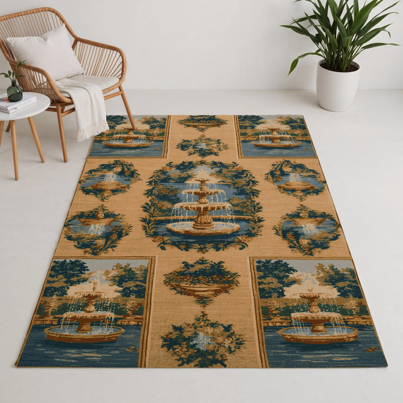 French Brown Indoor and Outdoor Area Rug, Rectangle 5' x 7'
