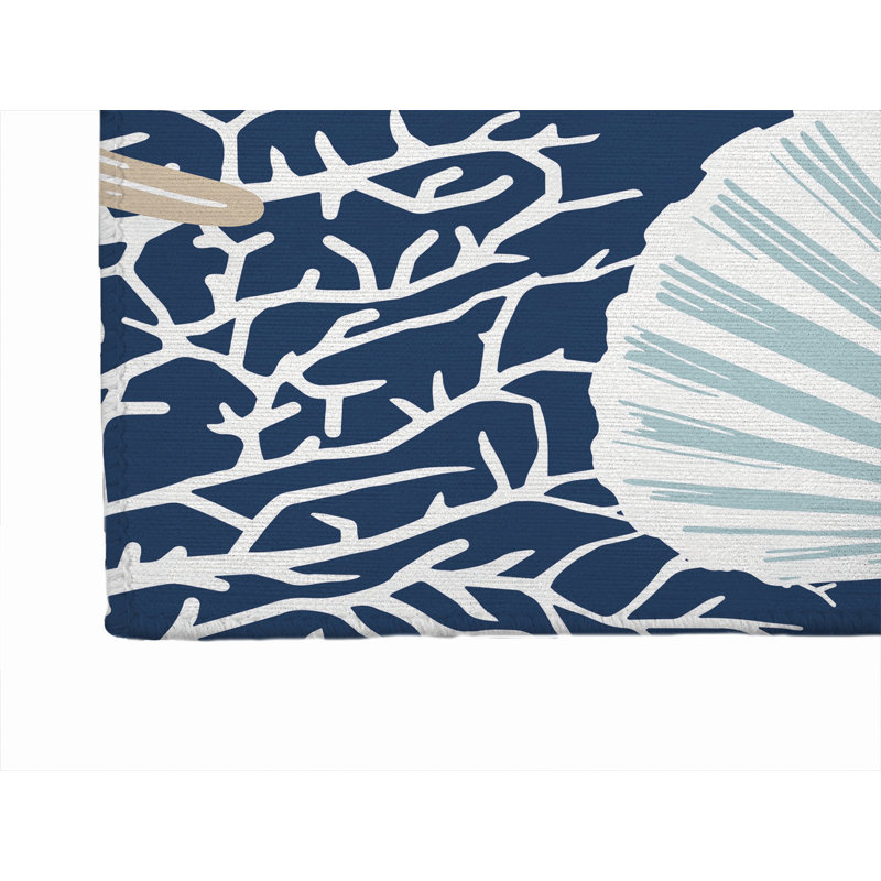 Coral & Seahorse Outdoor Rug, Runner 2'6" x 8'