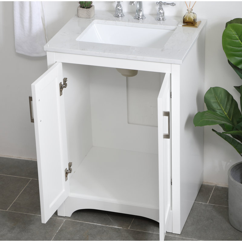 Moore 24'' Single Bathroom Vanity with Engineered Marble Top, White