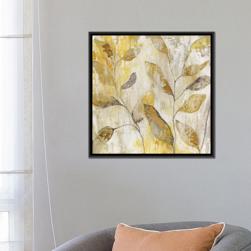 « golden vine », reproduction sur toile, H 18 po x l 18 po x P 1,5 po, Toile avec cadre noir, Pas de tapis
