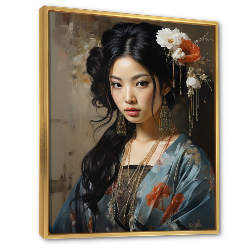 «Caihla Asian Art Geishas Grace I», reproduction sur toile, H 32 po x l 24 po x P 1 po, Cadre flottant doré