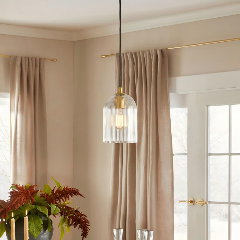  Luminaire suspendu moderne en verre nervuré 5,1 po pour salle à manger Dansby, Doré, Clair