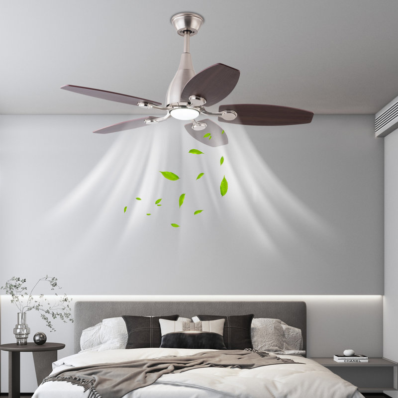 5 - Blade 42Inch Propeller Ceiling Fan with Remote Control and Light Kit Included, Silver