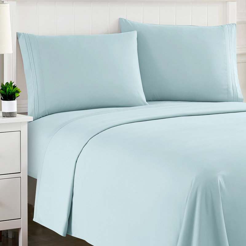 Luxurious Classic Soft Solid 1800 Series Microfiber Sheet Set, Various Colors and Sizes, Light Blue, Queen