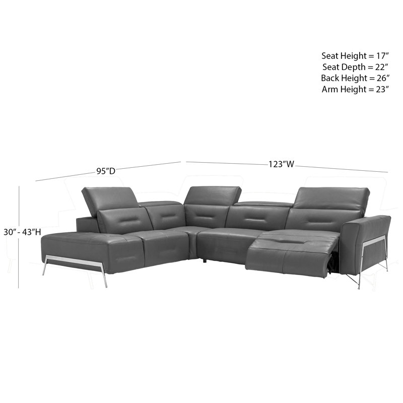 Canapé modulaire en cuir gris foncé, Orienté à gauche (vu de face)