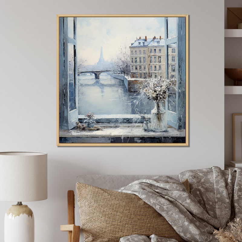 Hiver Paris, Tour Eiffel, ville charmante VI - Art mural de Paris, Cadre flottant brun, H 30 po x l 30 po x P 1,5 po