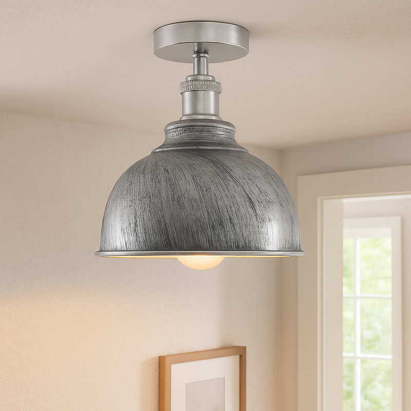 Bussiere Semi Flush Mount, Brushed Silver, Satin Nickel