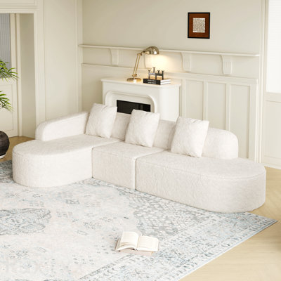 111.8-Inch L-Shaped Curved Modular Sofa, Modern Design Featuring Lychee-Textured Long-Pile Polyester Fabric, Curved Backrest With Three Pillows