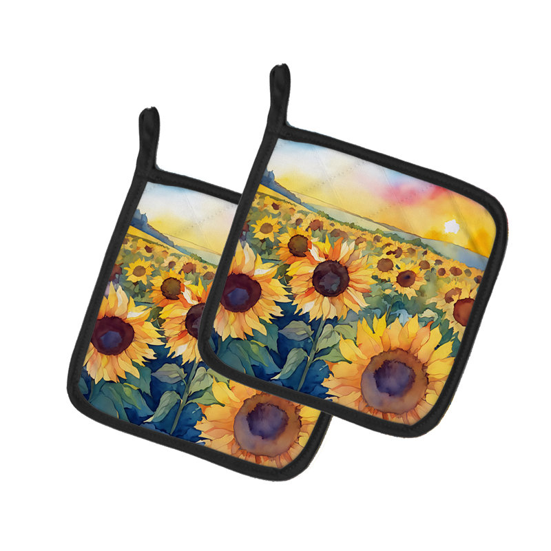 Paire de poignées tournesols Kansas à l'aquarelle