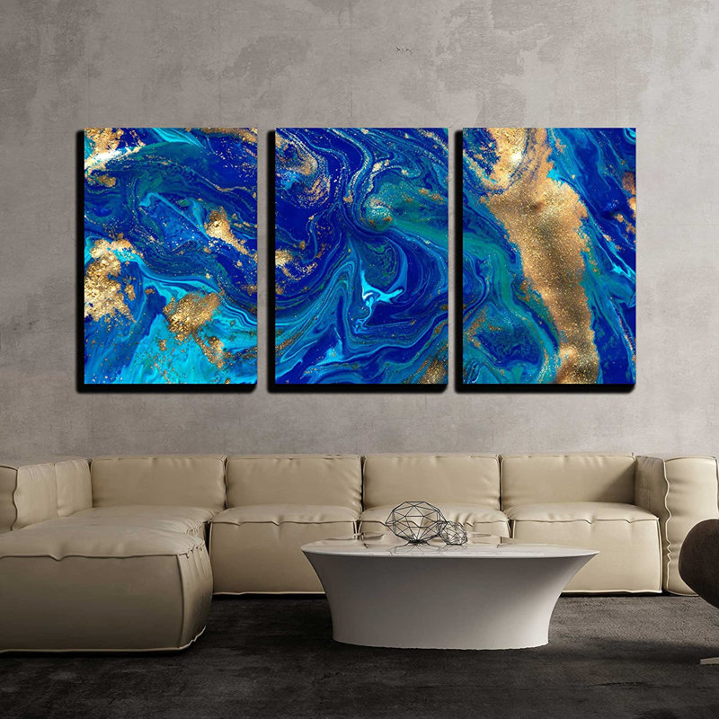 «Abstract Abstract Pigment», ensemble de 3 reproductions sur toiles tendues, H 24 po x l 48 po x 1,5 po