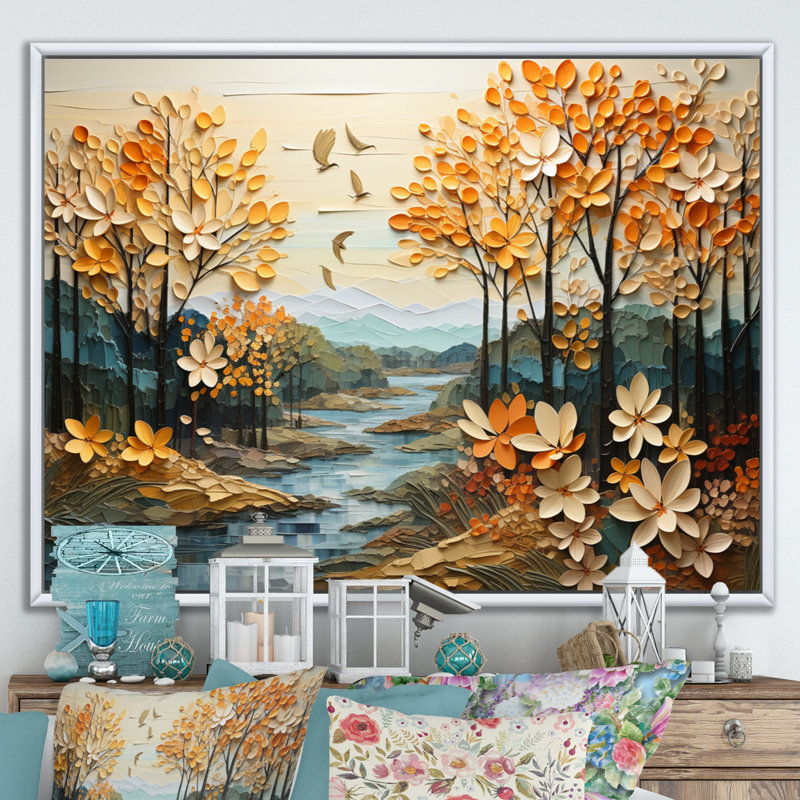 " Forest Enchanted Canopy Patchwork I ", Cadre flottant blanc, H 24 po x l 32 po x P 1 po