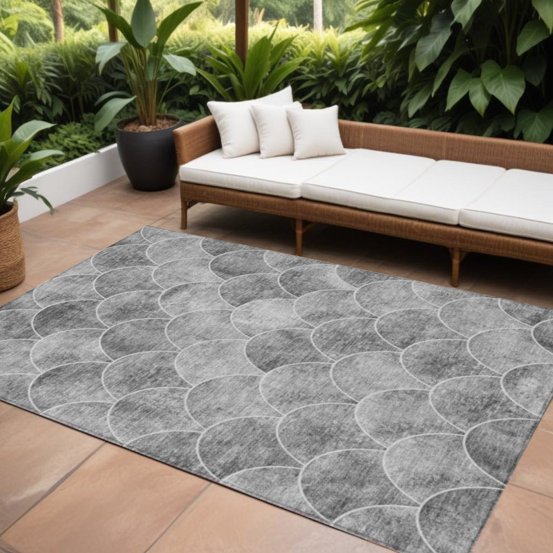 Tapis extérieur gris anthracite lavable abstrait 10 pi x 14 pi